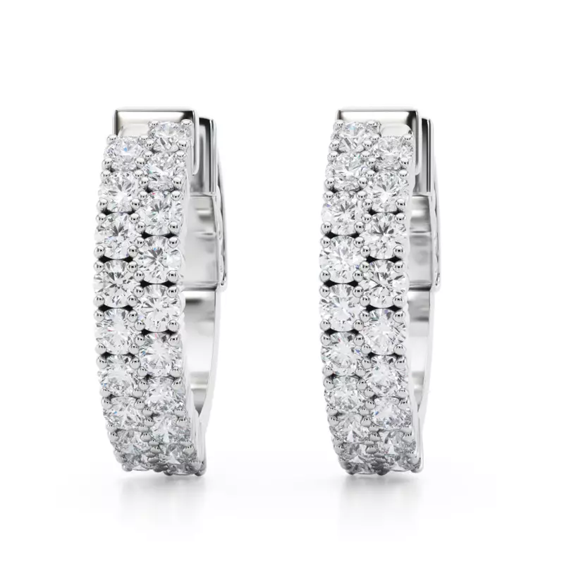 14K White Gold Double Row Diamond Hoop Earrings